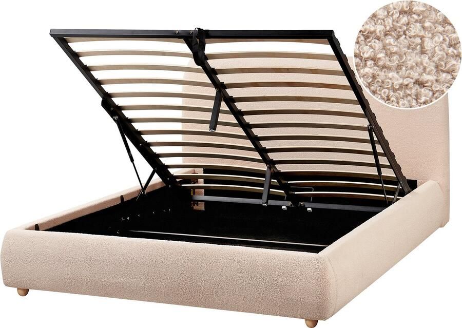 Beliani BLAGNAC Tweepersoonsbed Beige 140 x 200 cm Bouclé