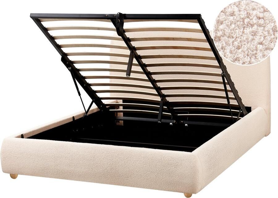 Beliani BLAGNAC Tweepersoonsbed Lichtbeige 140 x 200 cm Stof