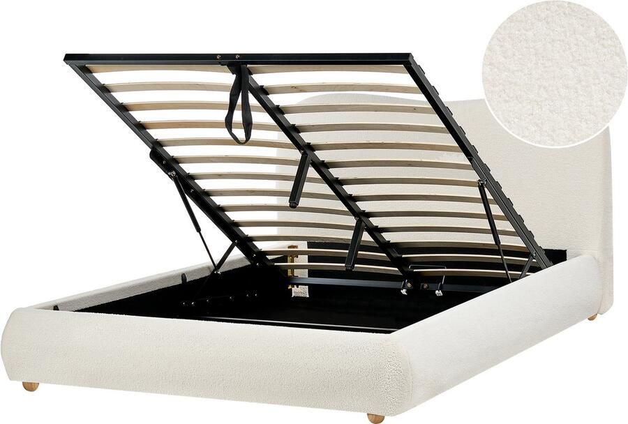 Beliani BLAGNAC Tweepersoonsbed Off-white 140 x 200 cm Bouclé