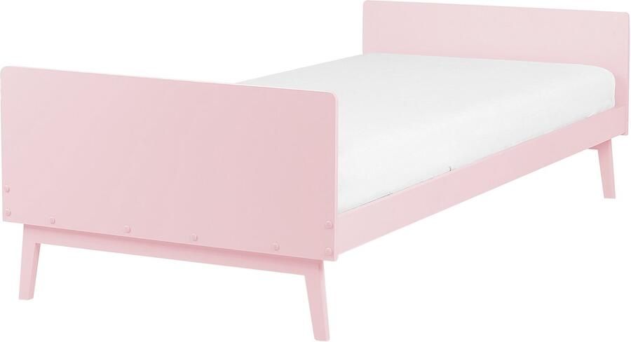 Beliani -BONNAC-Eenpersoonsbed-Pastelroze-90 x 200 cm-Dennenhout
