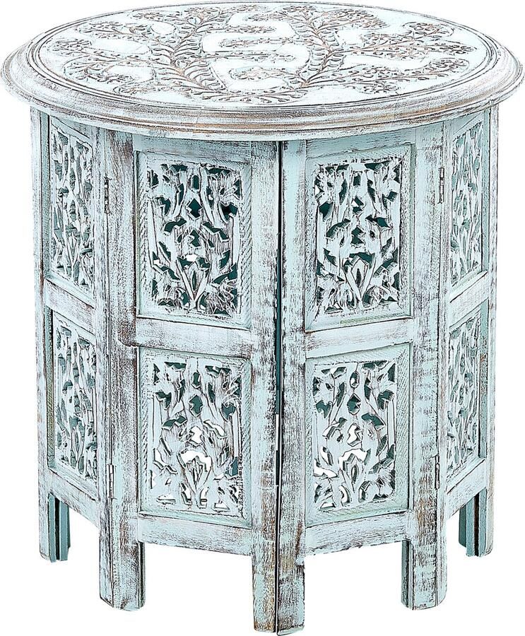 Beliani Bijzettafel BORAI Mangohout Lichtblauw