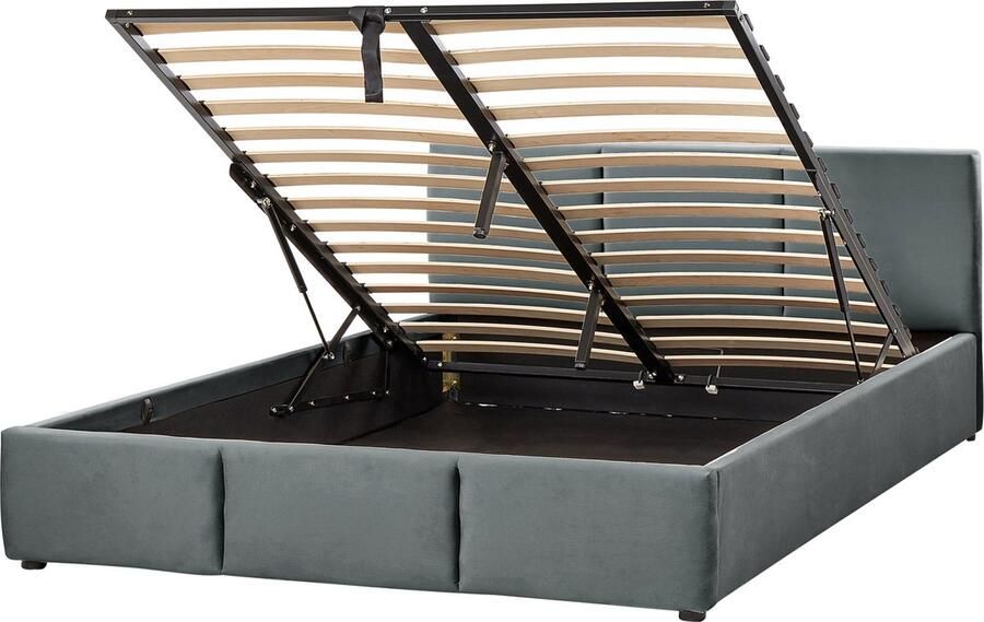 Beliani -BOUSSE-Tweepersoons boxspring-Donkergrijs-160 x 200 cm-Fluweel