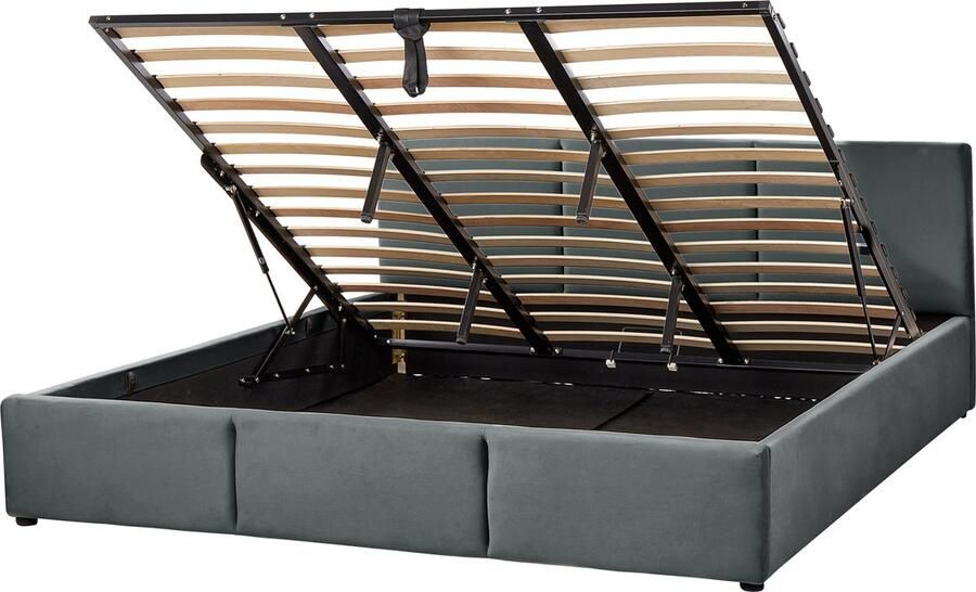 Beliani BOUSSE Tweepersoons boxspring Donkergrijs 180 x 200 cm Fluweel