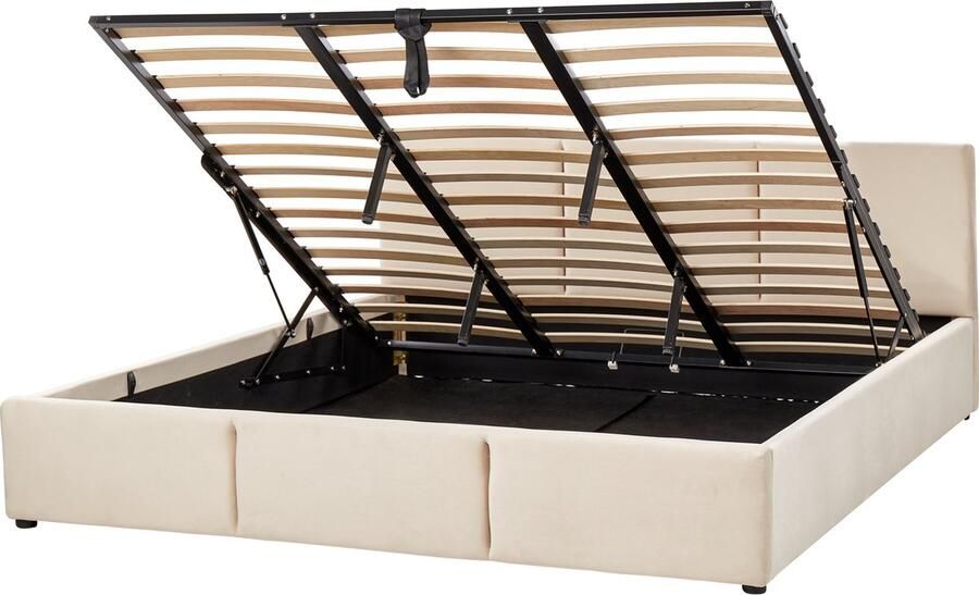 Beliani -BOUSSE-Tweepersoons boxspring-Lichtbeige-180 x 200 cm-Fluweel