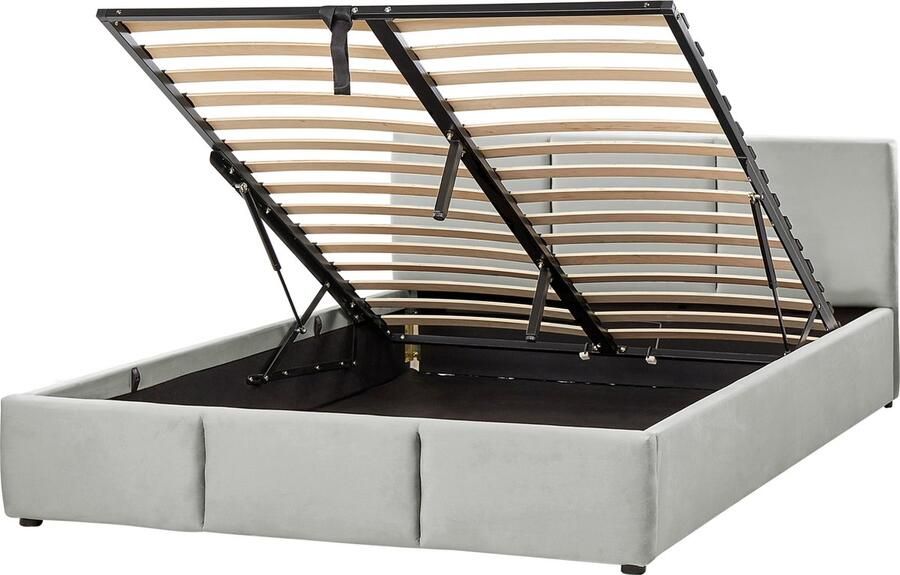 Beliani -BOUSSE-Tweepersoons boxspring-Lichtgrijs-160 x 200 cm-Fluweel