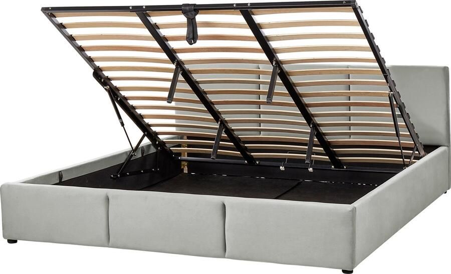 Beliani -BOUSSE-Tweepersoons boxspring-Lichtgrijs-180 x 200 cm-Fluweel