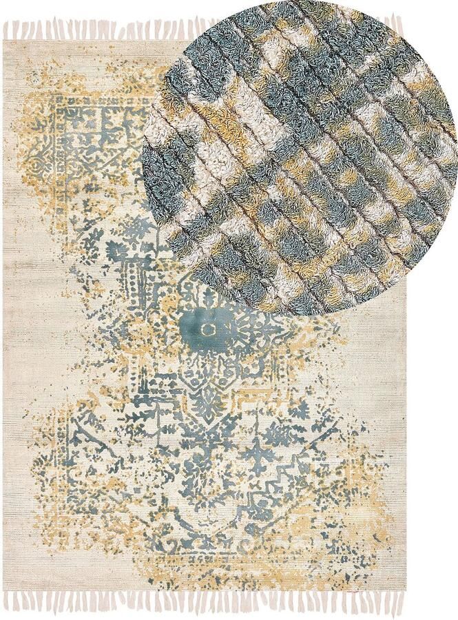 Beliani BOYALI Vintage vloerkleed Geel Groen 140 x 200 cm Viscose - Foto 2