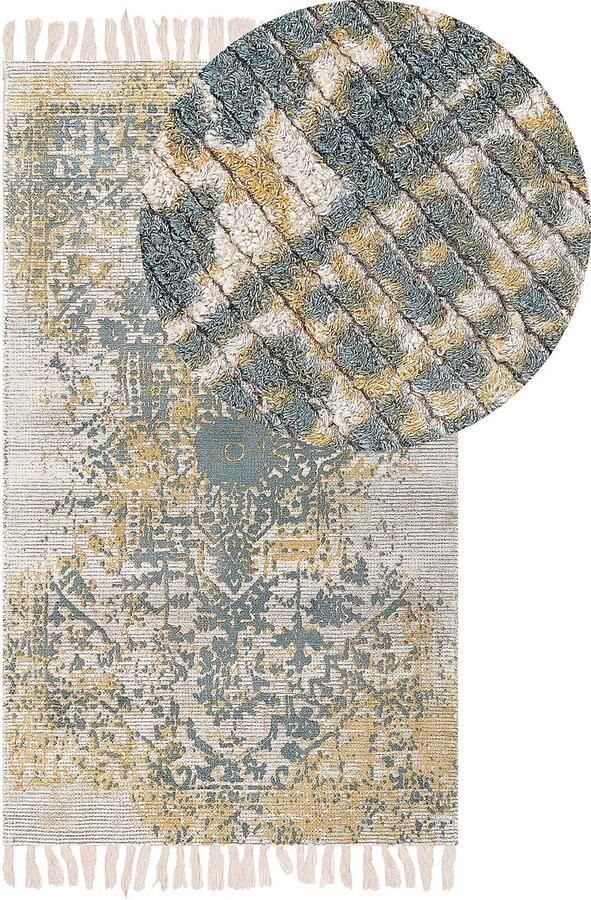 Beliani BOYALI Vintage vloerkleed Mosterdgeel 80 x 150 cm Viscose - Foto 3