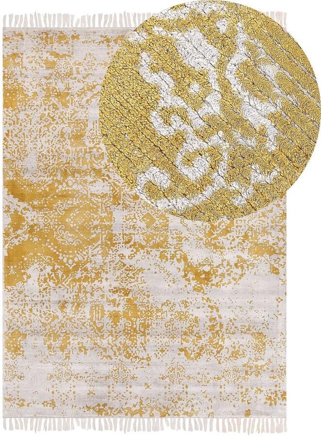 Beliani BOYALI Vintage vloerkleed Mosterdgeel 140 x 200 cm Viscose - Foto 2