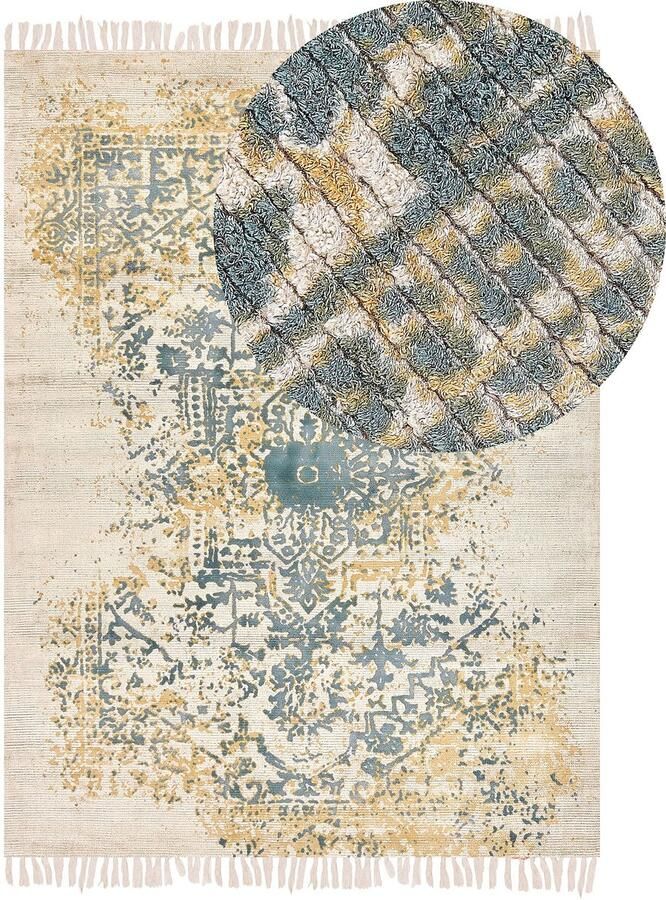 Beliani BOYALI Vintage vloerkleed Mosterdgeel 160 x 230 cm Viscose