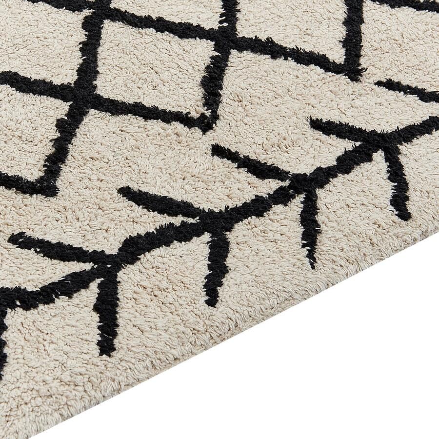 Beliani BOZKIR Laagpolig vloerkleed Beige 80 x 230 cm Katoen