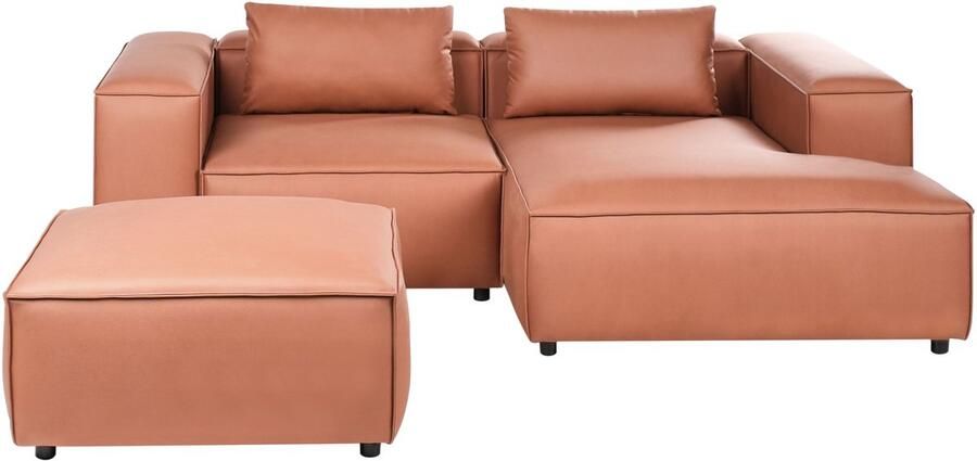 Beliani BRANDE Hoekbank met ottomaan Goudbruin Linkszijdig Kunstleer