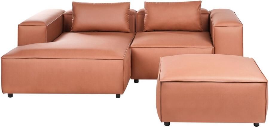 Beliani BRANDE Hoekbank met ottomaan Goudbruin Rechtszijdig- Kunstleer