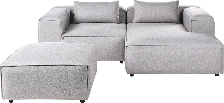 Beliani BRANDE Hoekbank met ottomaan Grijs Linkszijdig Polyester