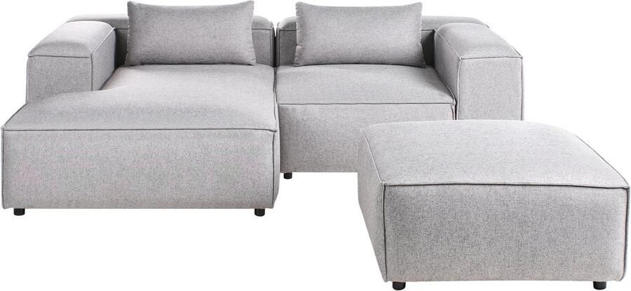 Beliani BRANDE Hoekbank met ottomaan Grijs Rechtszijdig Polyester