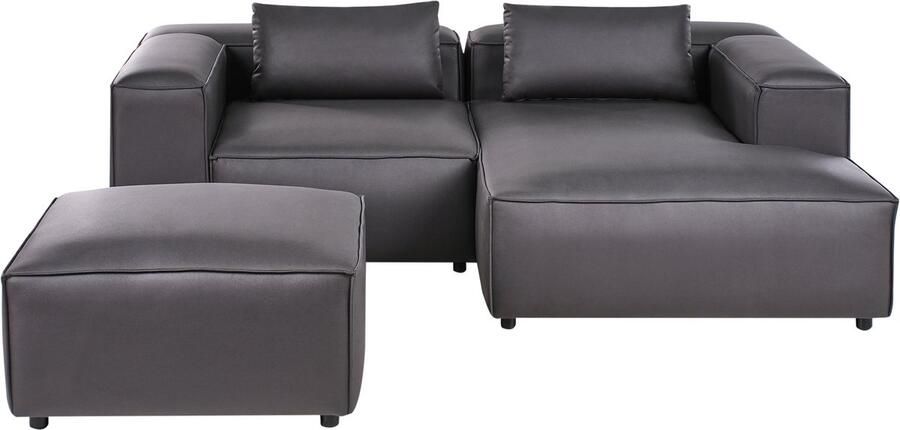 Beliani BRANDE Hoekbank met ottomaan Zwart Linkszijdig Kunstleer