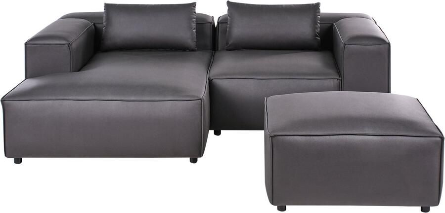 Beliani BRANDE Hoekbank met ottomaan Zwart Rechtszijdig Kunstleer