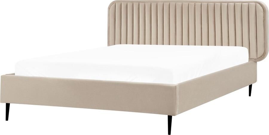 Beliani BRIN Tweepersoonsbed Taupe 140 x 200 cm Fluweel