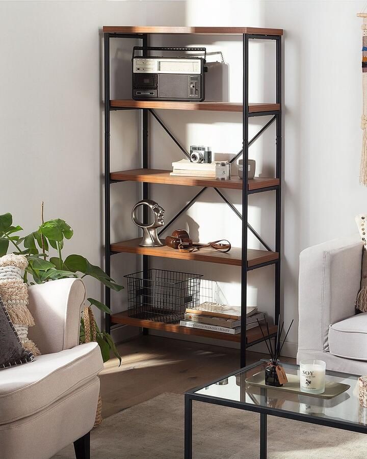 Beliani Boekenkast met 4 planken BRISBANE 160 cm Donkerbruin