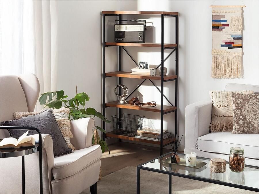 Beliani Boekenkast met 4 planken BRISBANE 160 cm Donkerbruin - Foto 2