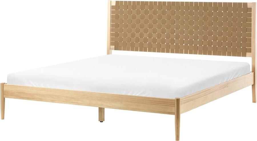 Beliani BRUNEMONT Tweepersoonsbed Lichtbruin 180 x 200 cm Grenenhout