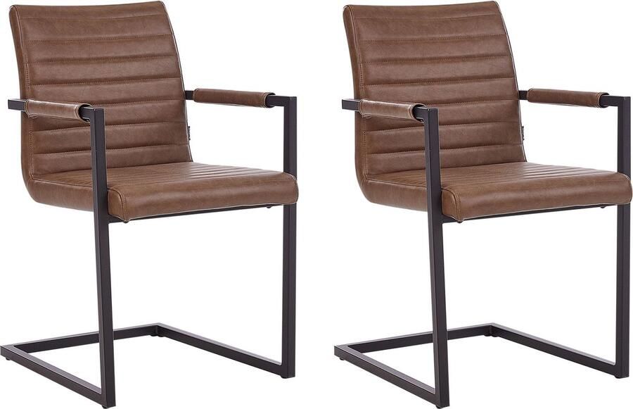 Beliani BUFORD Eetkamerstoel set van 2 Bruin Kunstleer