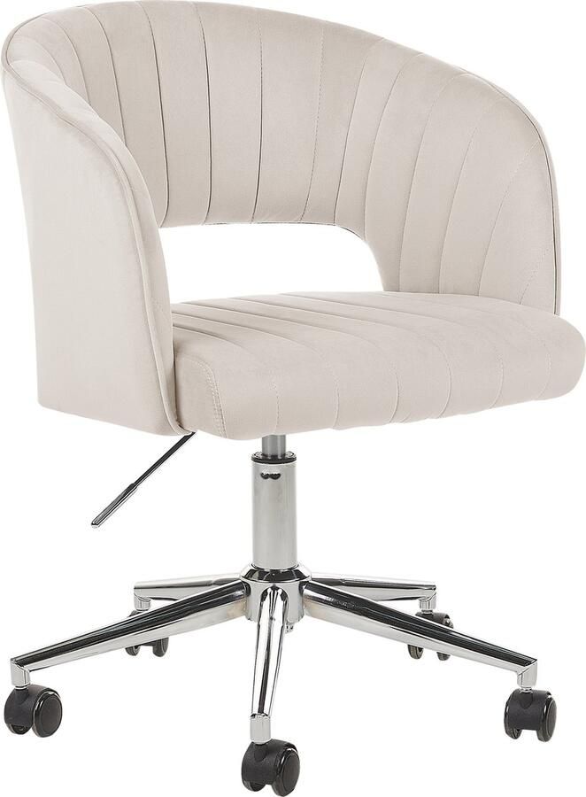Beliani Bureaustoel Draaibaar KATONAH Fluweel Lichtbeige