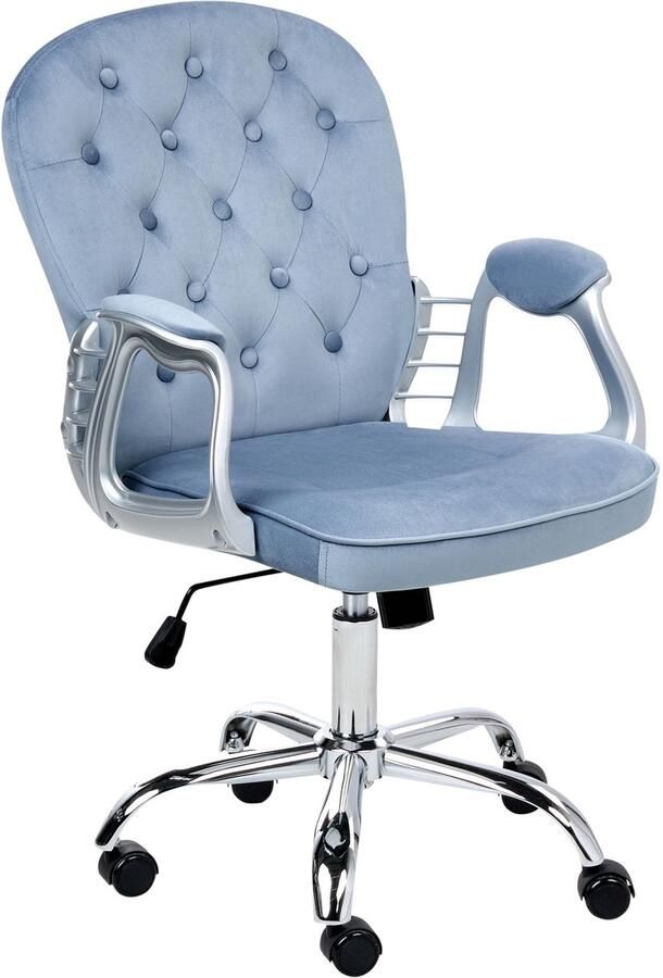 Beliani Bureaustoel Draaibaar PRINCESS Fluweel Lichtblauw