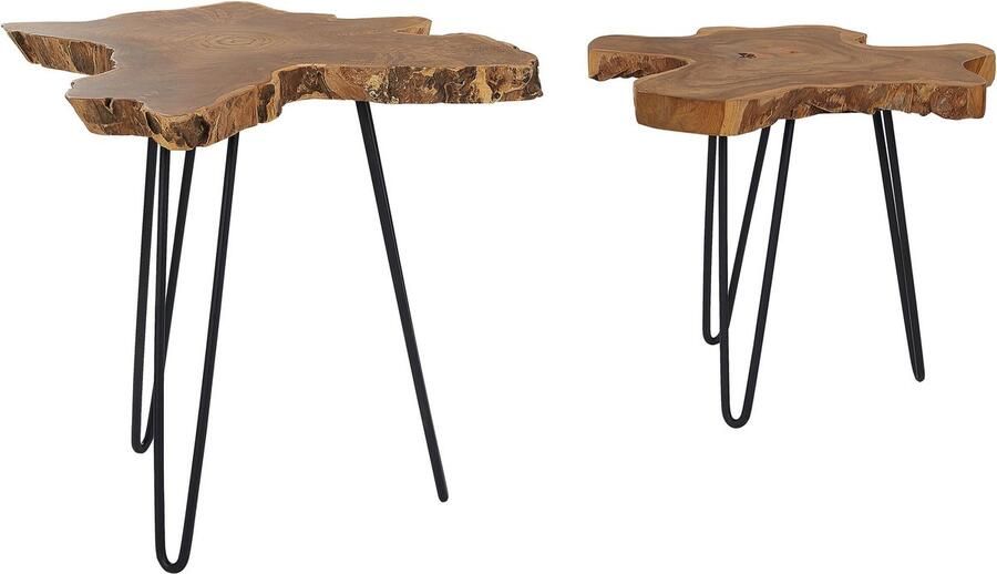 Beliani Set van 2 bijzettafels CAMROSE Teakhout Donkerbruin