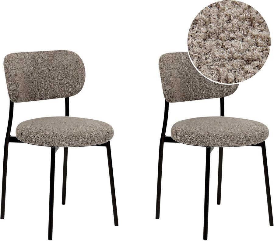 Beliani CASEY Eetkamerstoelen set van 2 Taupe Bouclé