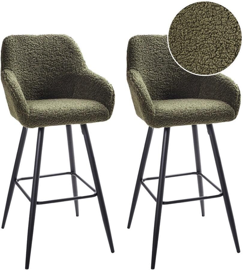 Beliani CASMALIA Barkruk set van 2 Donkergroen Bouclé