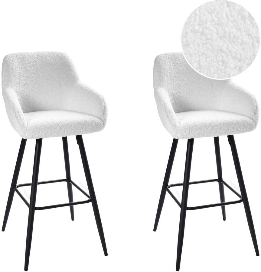 Beliani Set van 2 barstoelen CASMALIA Bouclé Gebroken wit