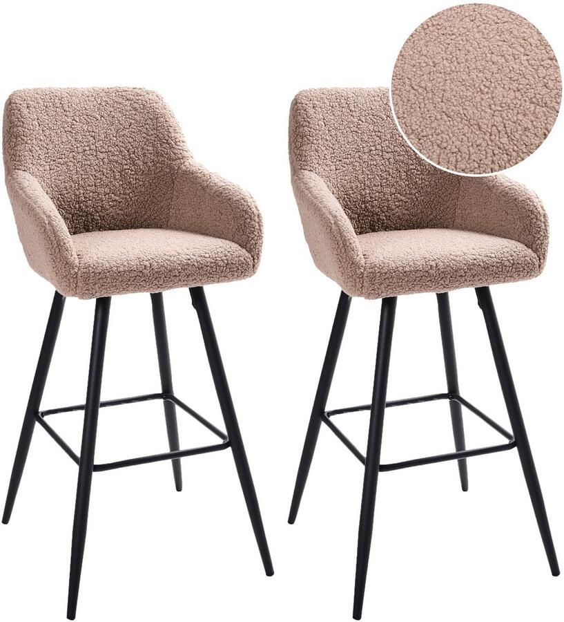 Beliani CASMALIA Barkruk set van 2 Taupe Bouclé