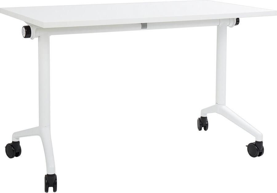 Beliani Inklapbaar bureau CAVI Wit 120 cm 60 cm met wielen