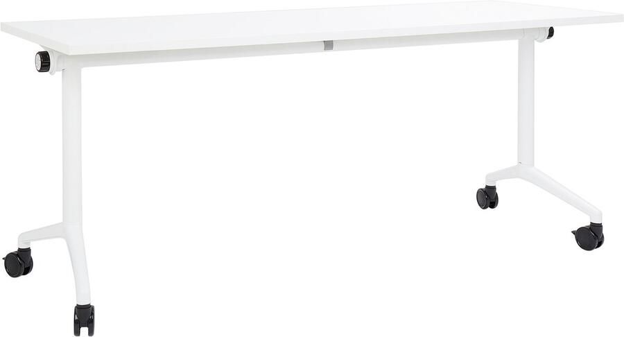 Beliani Inklapbaar bureau CAVI Wit 180 cm 60 cm met wielen