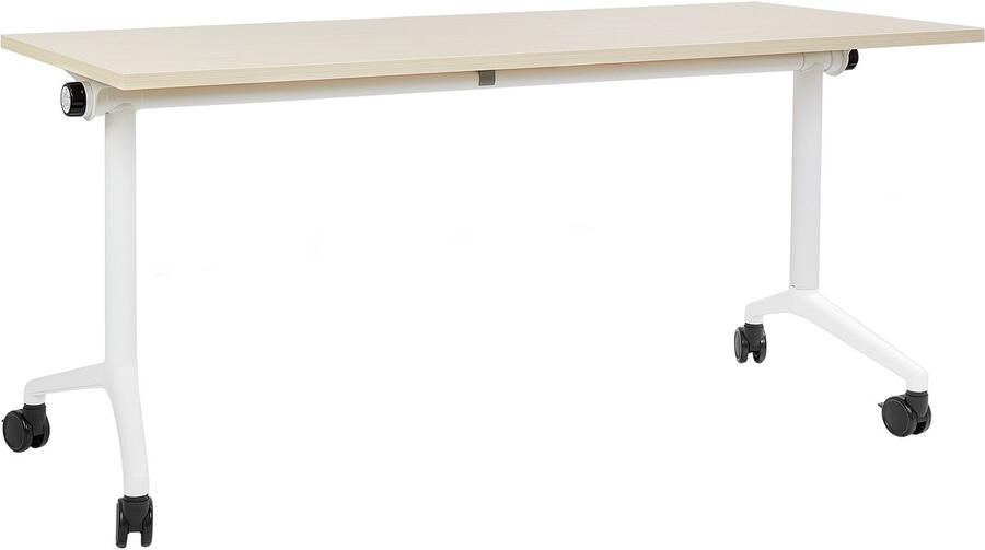 Beliani Inklapbaar bureau CAVI Lichtbruin 160 cm 60 cm met wielen