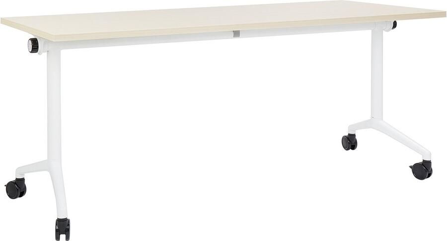 Beliani Inklapbaar bureau CAVI Lichtbruin 180 cm 60 cm met wielen