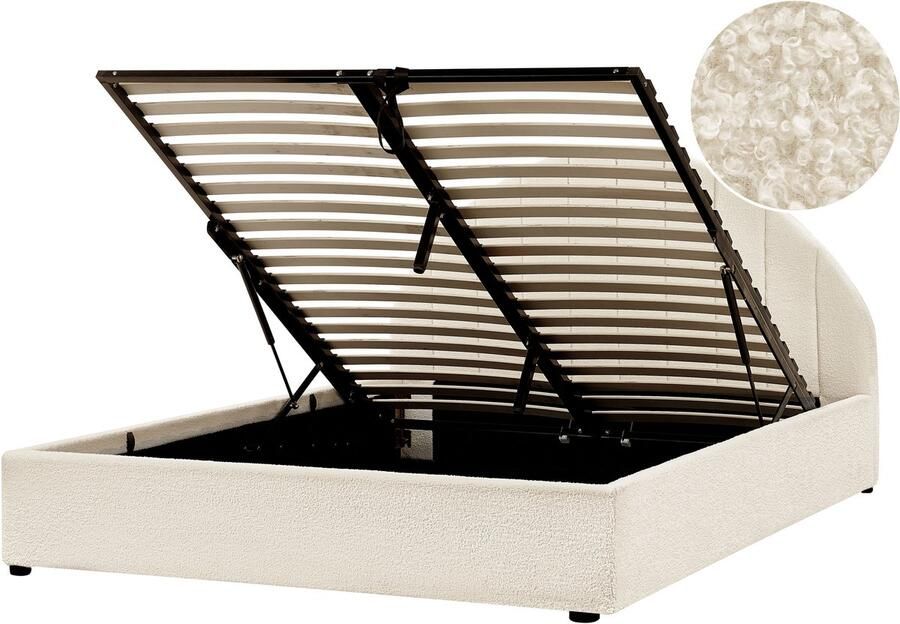 Beliani CHADENET Tweepersoonsbed Gebroken wit 140 x 200 cm Bouclé