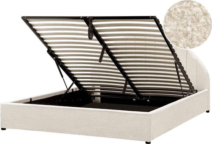 Beliani CHADENET Tweepersoonsbed Gebroken wit 160 x 200 cm Bouclé