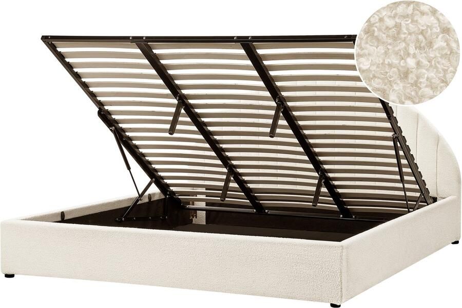 Beliani CHADENET Tweepersoonsbed Gebroken wit 180 x 200 cm Bouclé