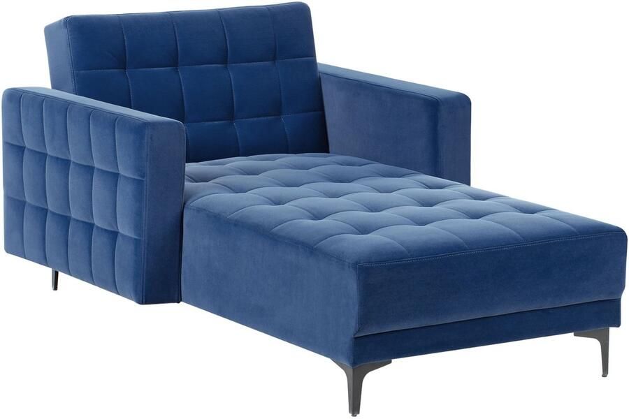 Beliani ABERDEEN Chaise longue Blauw Fluweel