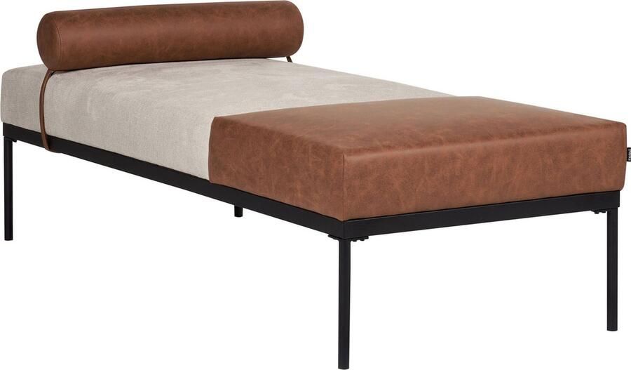 Beliani MALMOS Chaise longue Lichtbeige Bruin Kunstleer Linnen