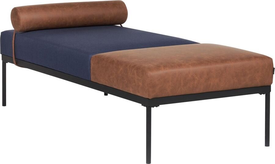 Beliani Chaise longue kunstleer kunstlinnen donkerblauw bruin MALMOS