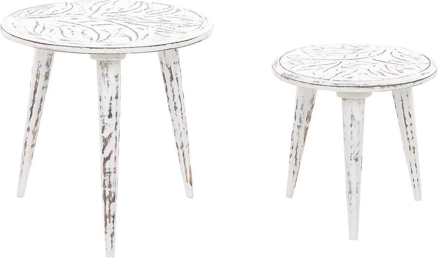 Beliani CHANDRA Salontafel set Gebroken wit Mangohout