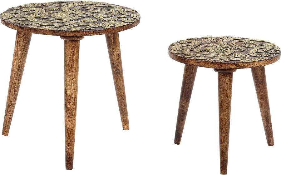 Beliani Set van 2 bijzettafels CHANPI Mangohout Donkerbruin