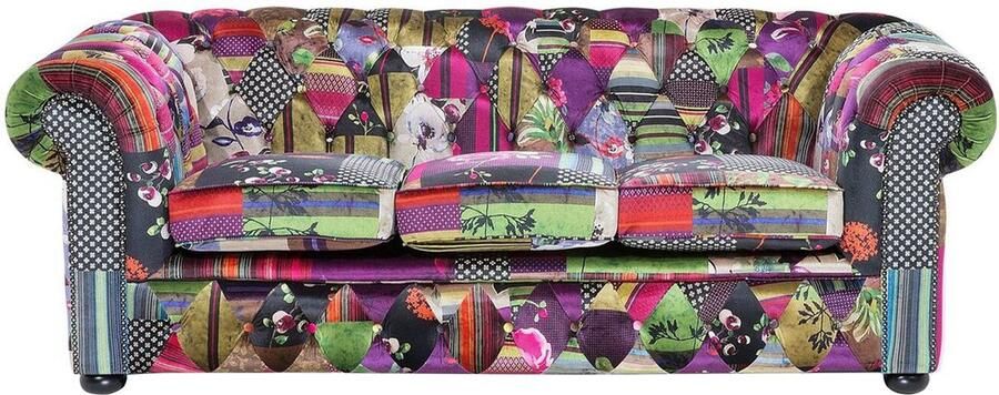 Beliani CHESTERFIELD Three Seater Sofa Multicolor Polyester - Foto 2
