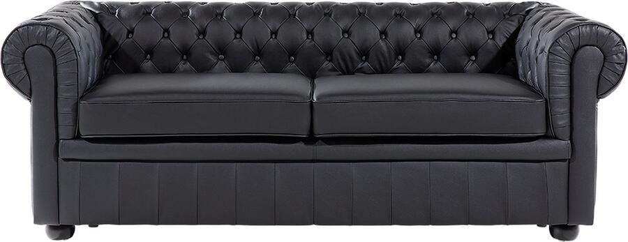 Beliani CHESTERFIELD Three Seater Sofa Zwart Leer - Foto 2