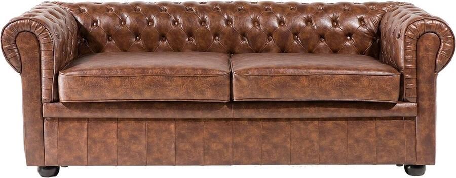 Beliani CHESTERFIELD Three Seater Sofa Bruin Kunstleer - Foto 2