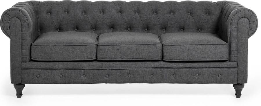 Beliani CHESTERFIELD Driezitsbank-Donkere houtkleur-Polyester