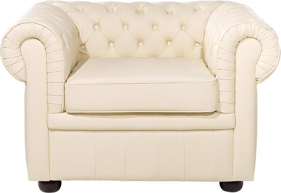 Beliani CHESTERFIELD fauteuil Lichtbeige Leer